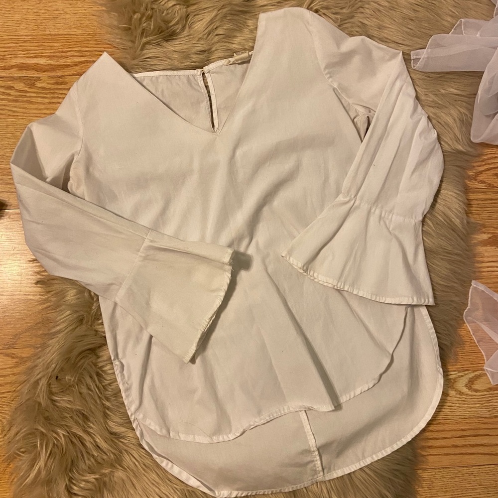 White Blouse with Flounced Sleeves